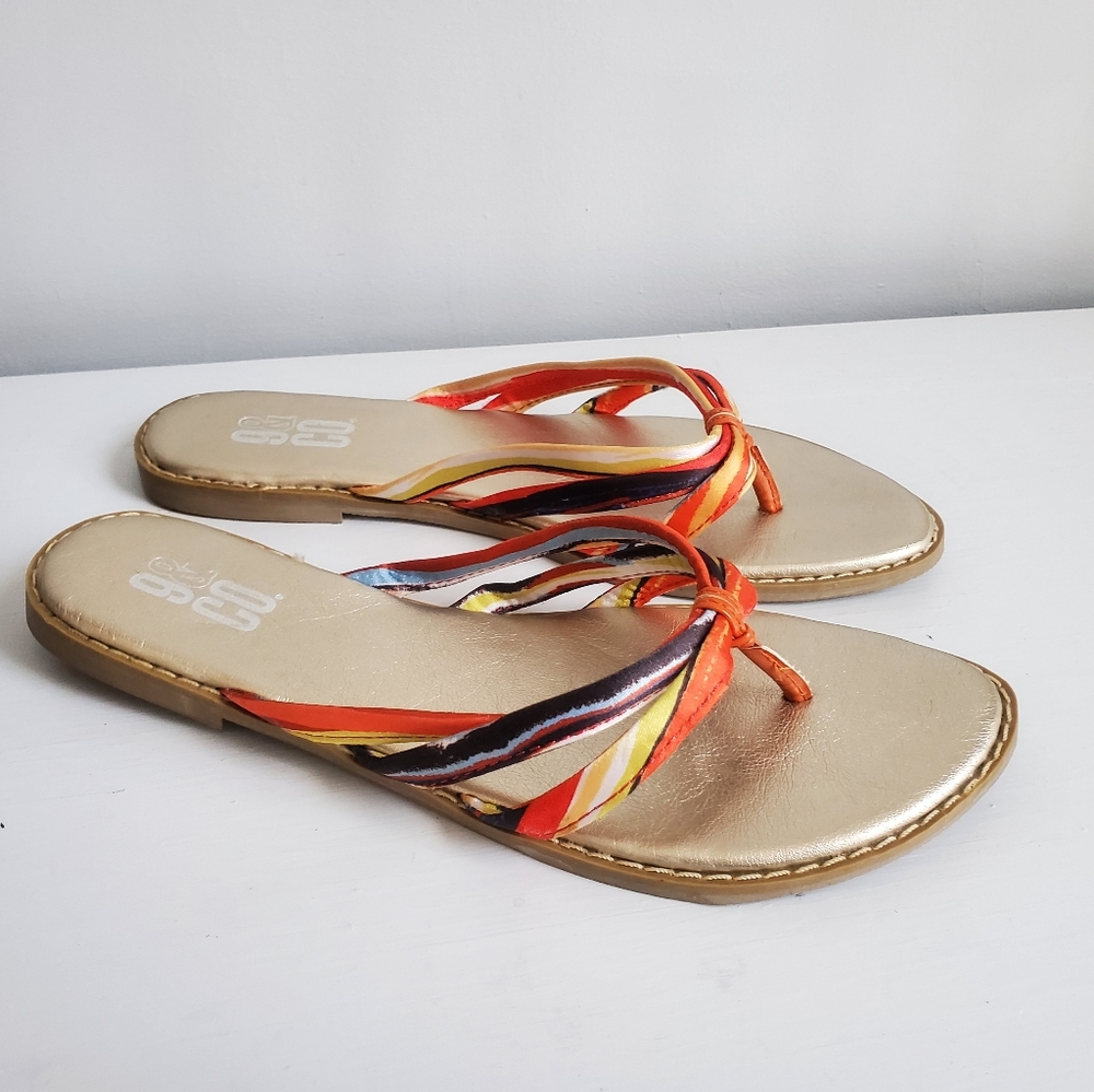 9&Co Three Strap Multicolor Thong Sandals, New, 9